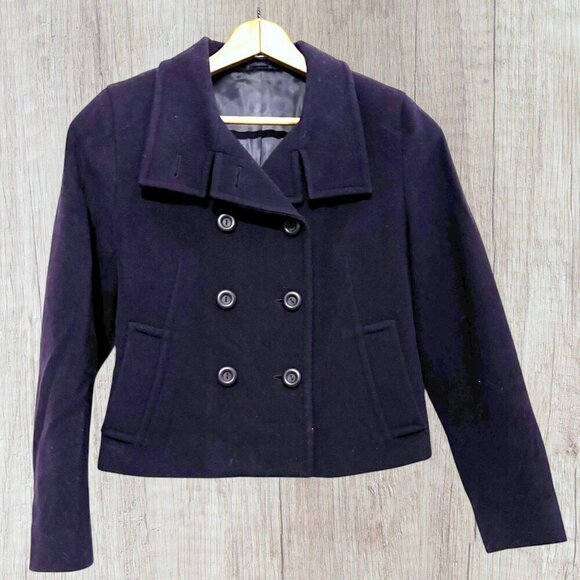 Hobbs Made in England Navy Wool Blend Cropped Pea Coat Jacket Women’s Size 6 - Picture 1 of 11